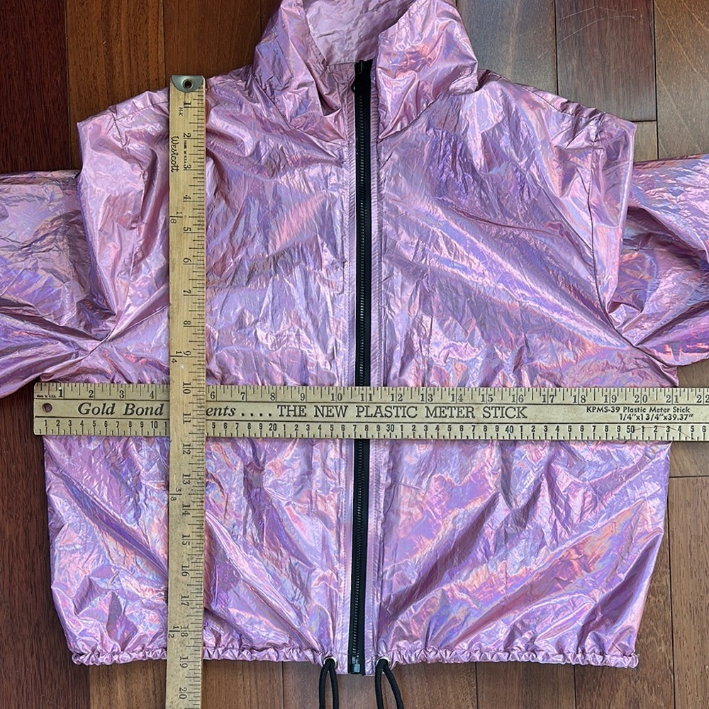 Shimmering Iridescent Pink Windbreaker Jacket Black Zipper - Picture 6 of 11